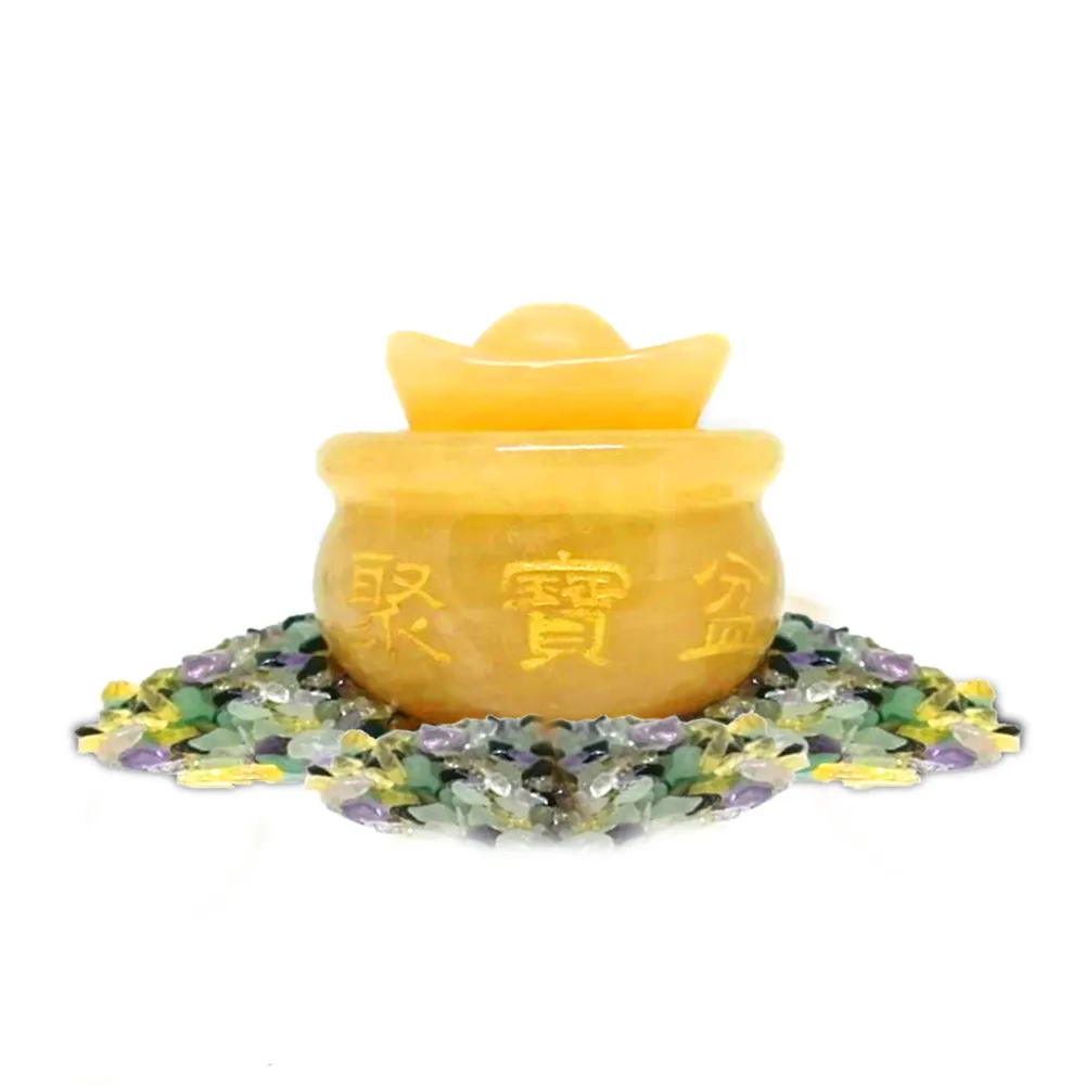 【菩提居】進財黃玉聚寶盆組5cm(原礦製成  聚財必備)-鬼月必備-保平安-避邪