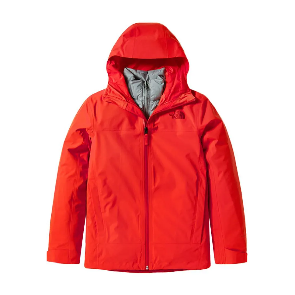【The North Face】女 FL二件式防水透氣鵝絨外套《粉橘/灰》4NAH/保暖連帽外套/防潑水/休閒外套(悠遊山水)