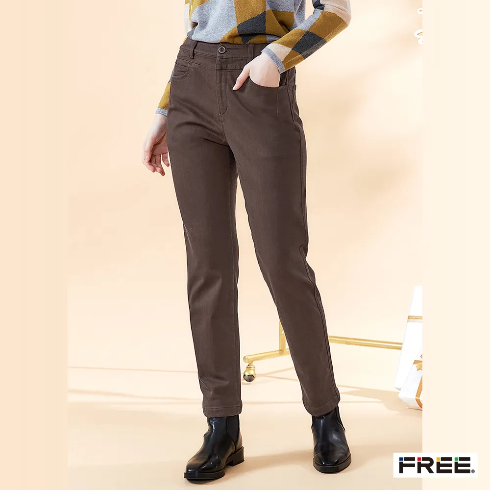 【FREE】彈性磨毛膠原蛋白錐形褲(咖啡)