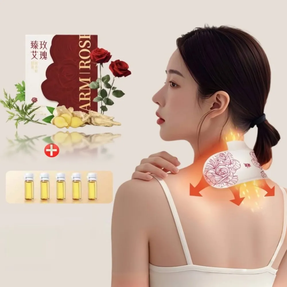 【YAOCHEN 瑤辰】買1送1-含玫瑰精油-玫瑰艾灸熱敷貼5入/盒(護頸貼 暖頸貼 按摩貼片 暖身貼 暖暖包)