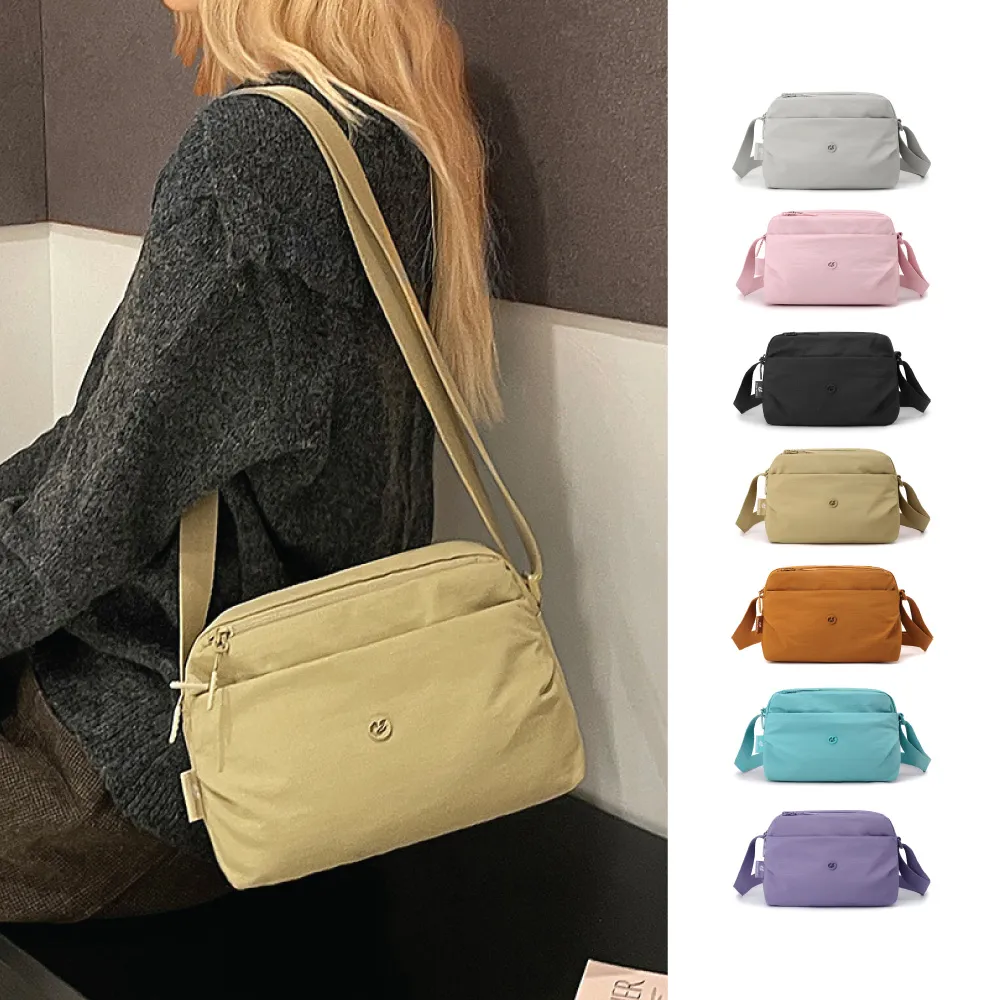 【Colorful Fox】百搭休閒多層防水尼龍單肩包 斜跨包(灰/粉/黃/橘/藍/紫/黑)