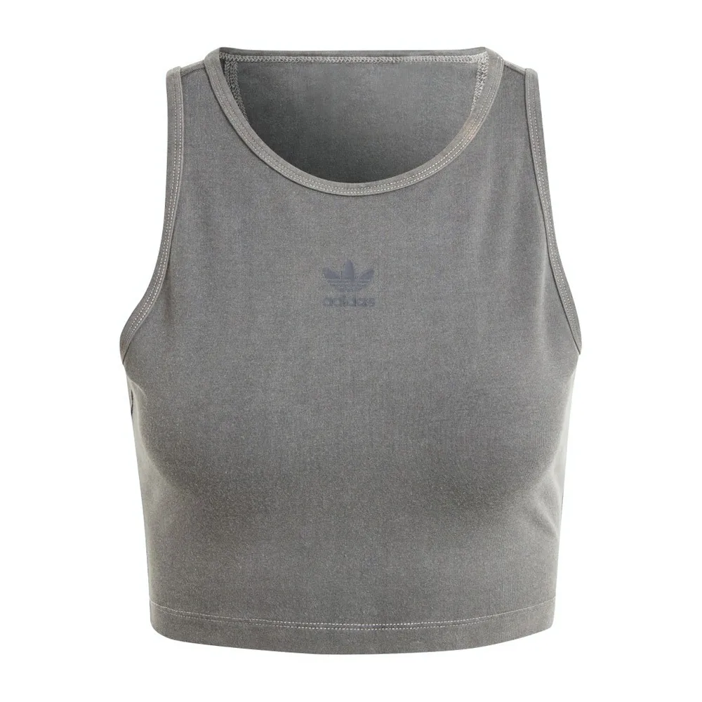 【adidas 愛迪達】ESS+ Crop Tank 女 短版 背心 運動 休閒 日常 舒適 基本款 深灰(IU2709)
