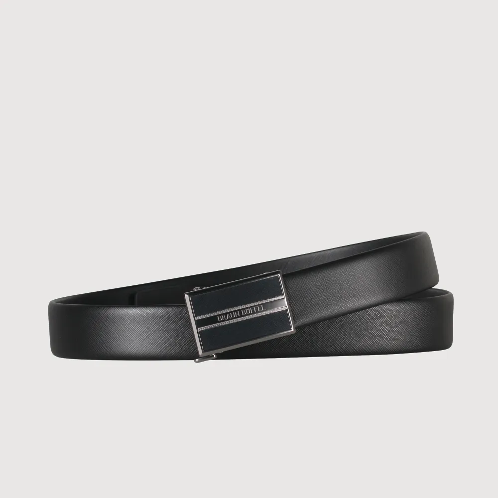 【BRAUN BUFFEL 德國小金牛】時尚紳士 十字壓紋自動扣皮帶-鎗色(BF25S-WEG21240-SGU) 送禮推薦