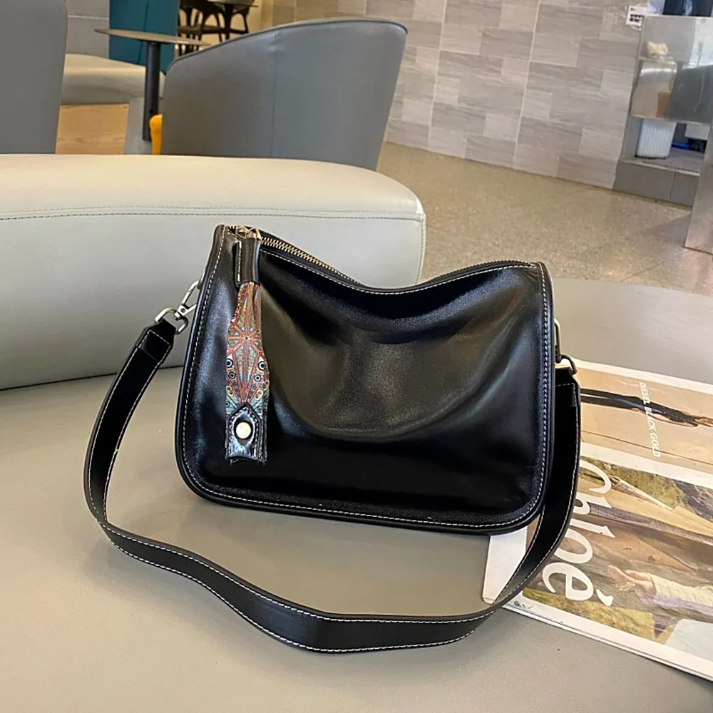 【巴黎精品】真牛皮側背包真皮包包單肩背包托特包手提包女包包(簡約水餃包休閒6色a1gn34)