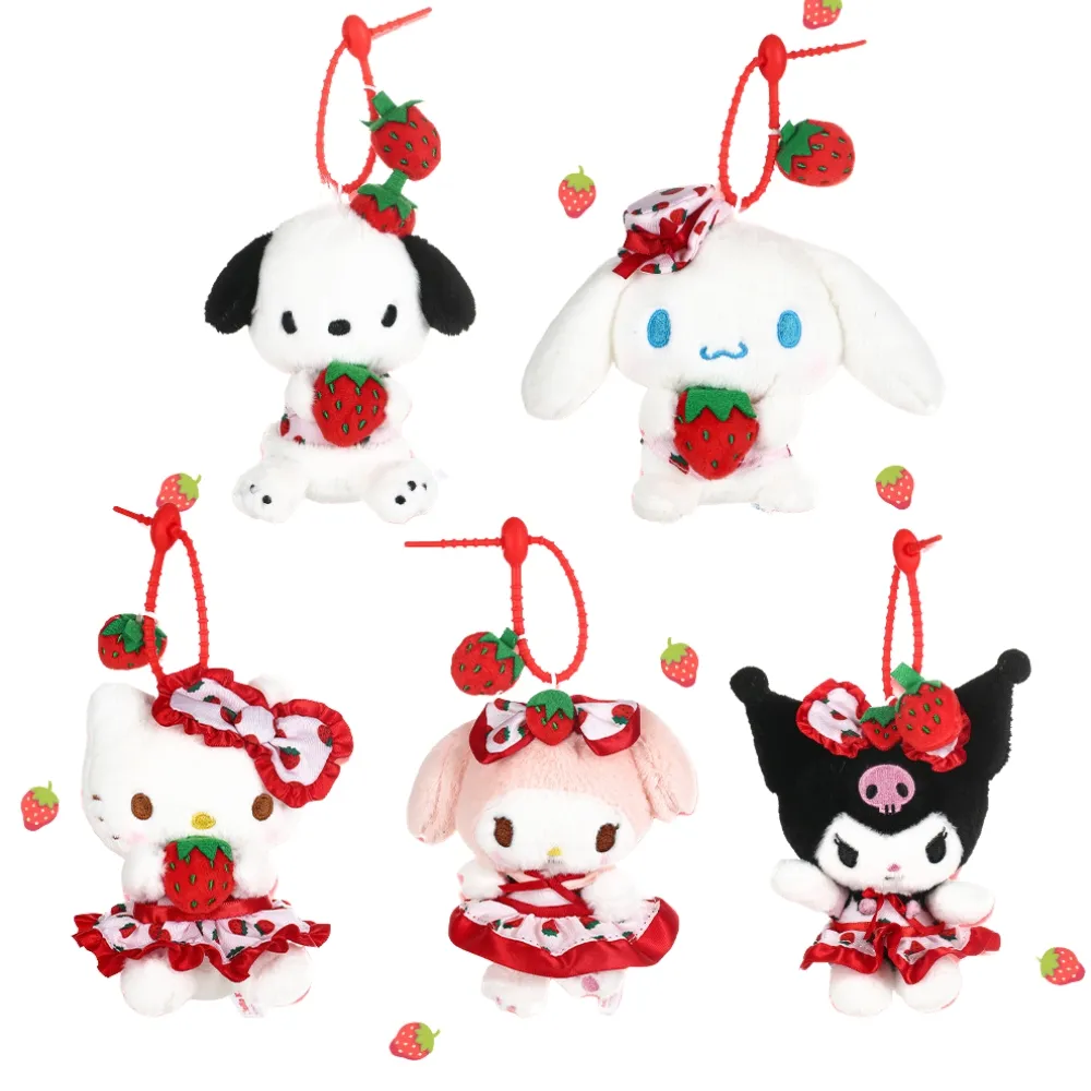【SANRIO 三麗鷗】雙11 草莓系列大耳狗酷洛米凱蒂貓玩偶包包吊飾帕恰狗美樂蒂Kitty鑰匙圈娃娃(生