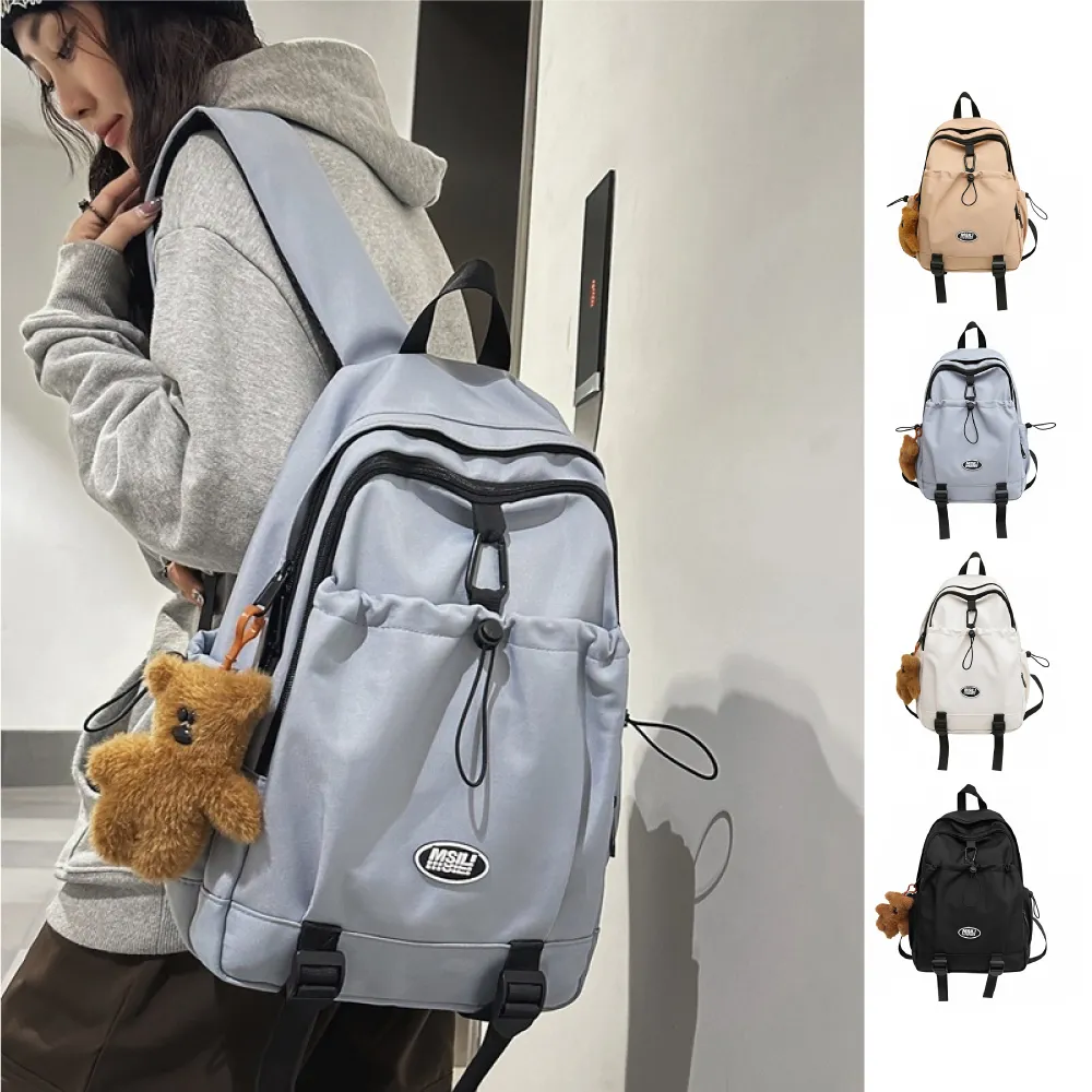 【Rosse Bags】少女小熊掛飾文青學院風格電腦背包(現+預  黑色／卡其色／白色／藍