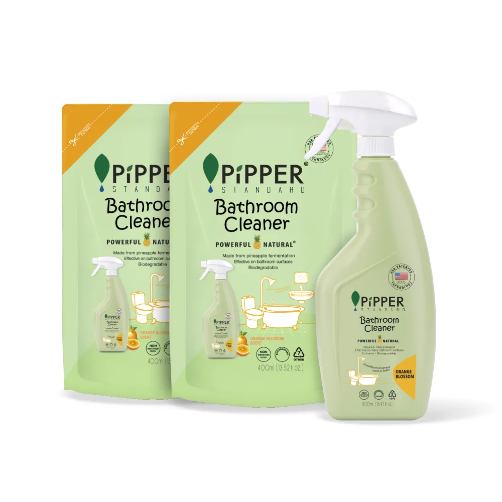 【PiPPER STANDARD 沛柏】鳳梨酵素浴廁清潔劑橙花1+2組(瓶500mlx1+補充包400mlx2)