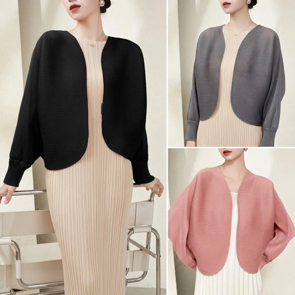 【巴黎精品】三宅風皺褶衣服上衣外套(摺衣壓褶百搭蝙蝠袖針織開衫折衣女外套2色n1jq62)
