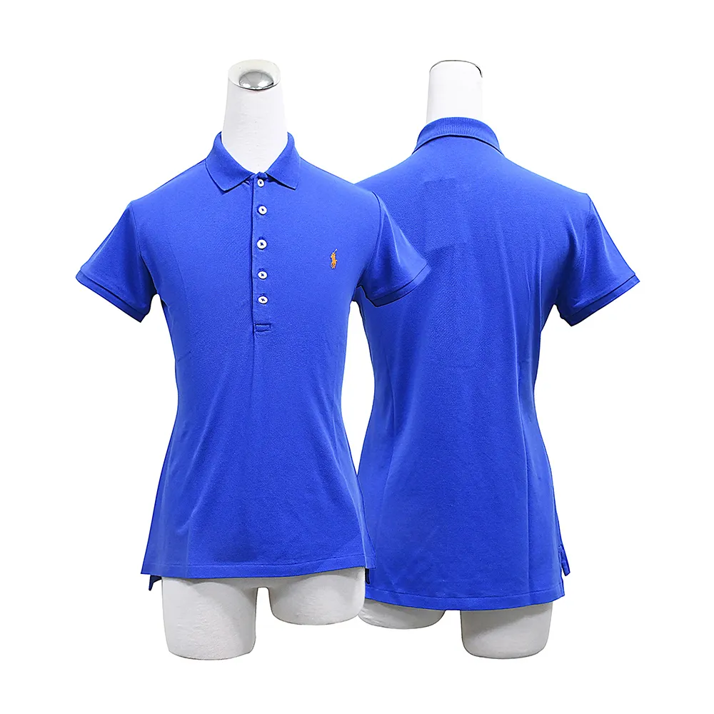 【RALPH LAUREN】POLO RALPH LAUREN經典橘色小馬棉質混紡修身短袖POLO衫(女款/藍)