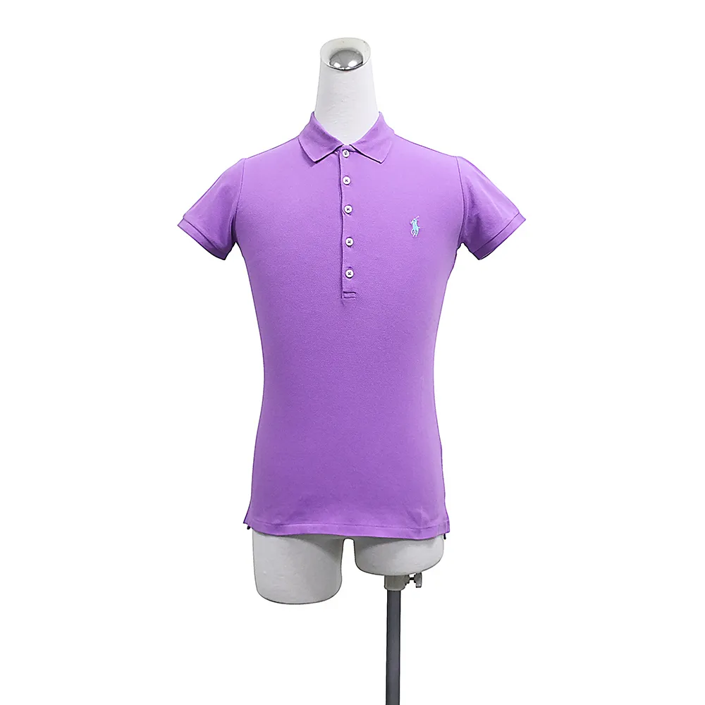 【RALPH LAUREN】POLO刺繡LOGO棉質5鈕釦領口短袖修身版POLO衫(女款/紫丁香)