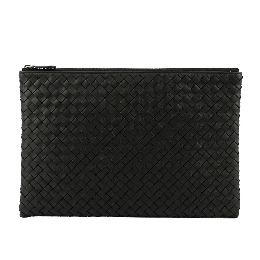 【BOTTEGA VENETA 寶緹嘉】編織羊皮大款手拿包/收納包(黑色)