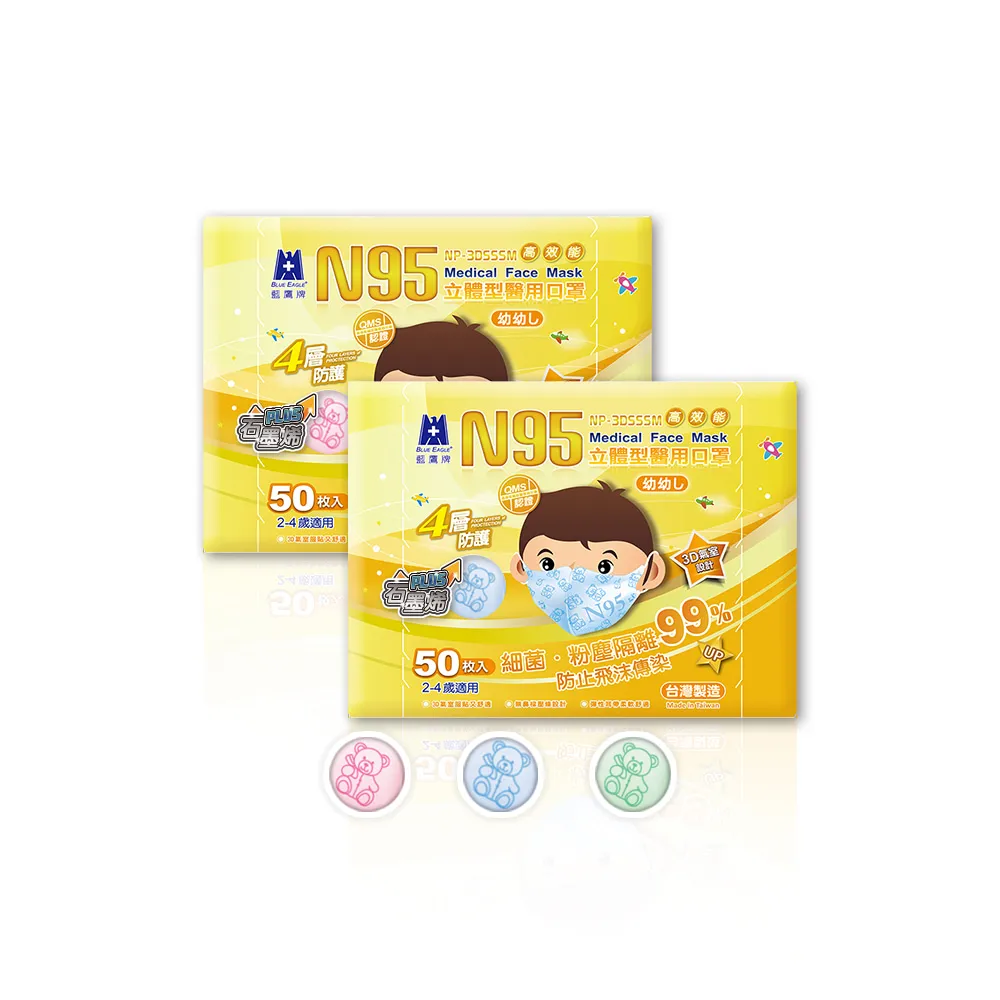 【藍鷹牌】N95石墨烯 3D立體型2-4歲幼幼醫用口罩 50片x2盒