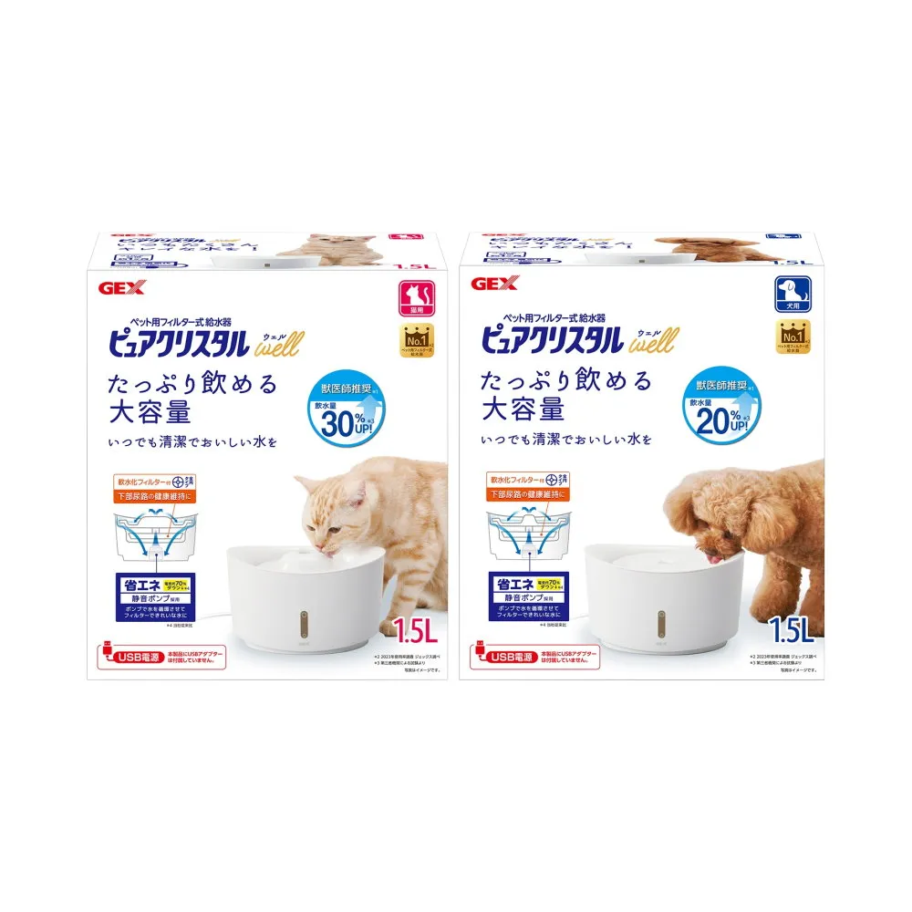 【GEX】犬貓視窗型進階版飲水器 1.5L DC馬達 USB豆腐頭另售 (寵物飲水機)