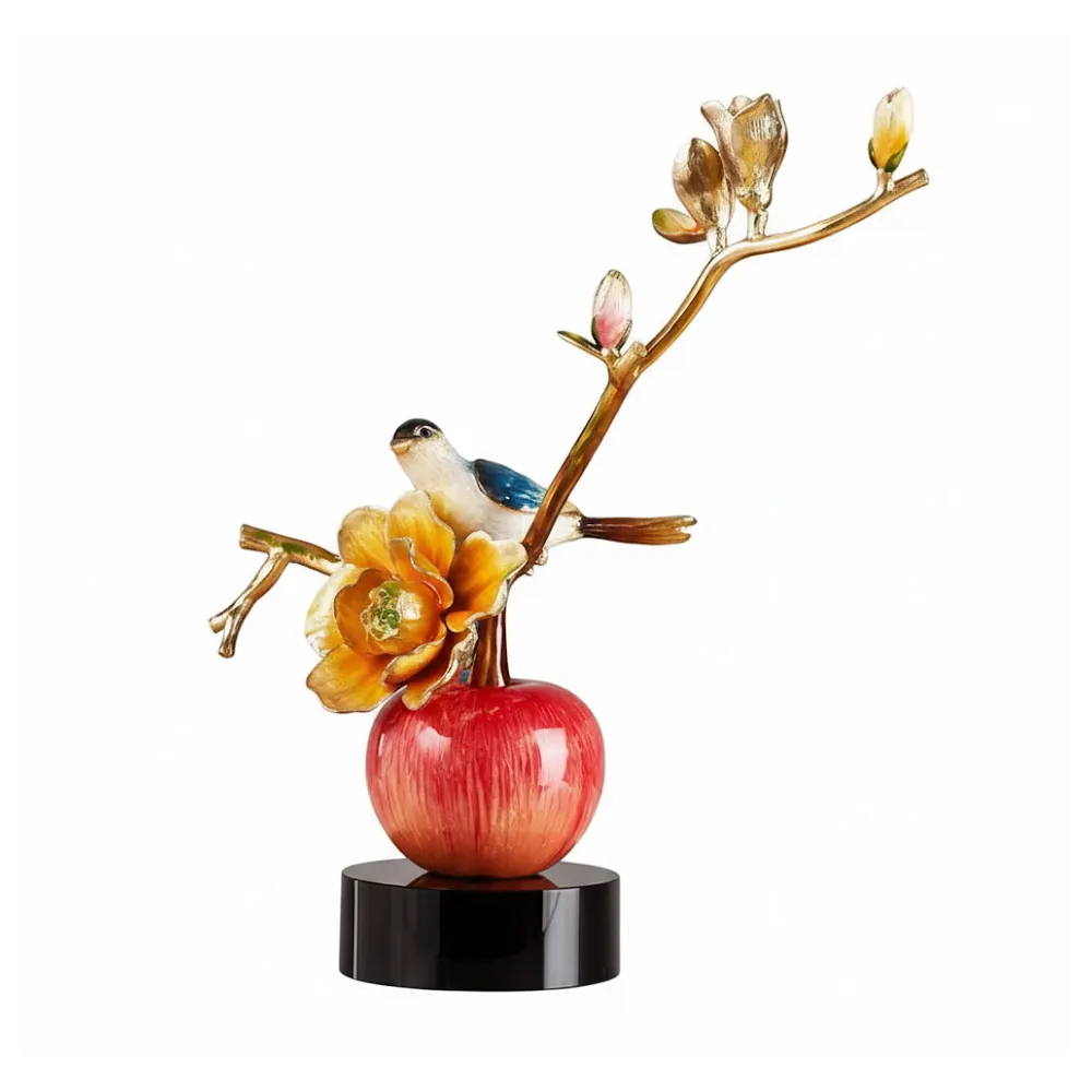 【幸福珠寶】母親節禮物  紅映花鳥・琉璃果實藝術擺件