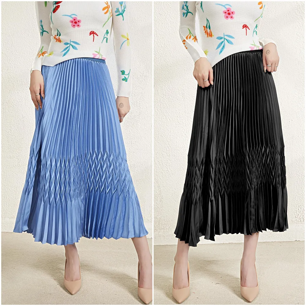 【米蘭精品】現貨+預購 三宅風皺褶衣服百褶裙褶皺半身裙摺衣彈力長裙顯瘦折衣大碼(時尚A字裙5色74fi3)