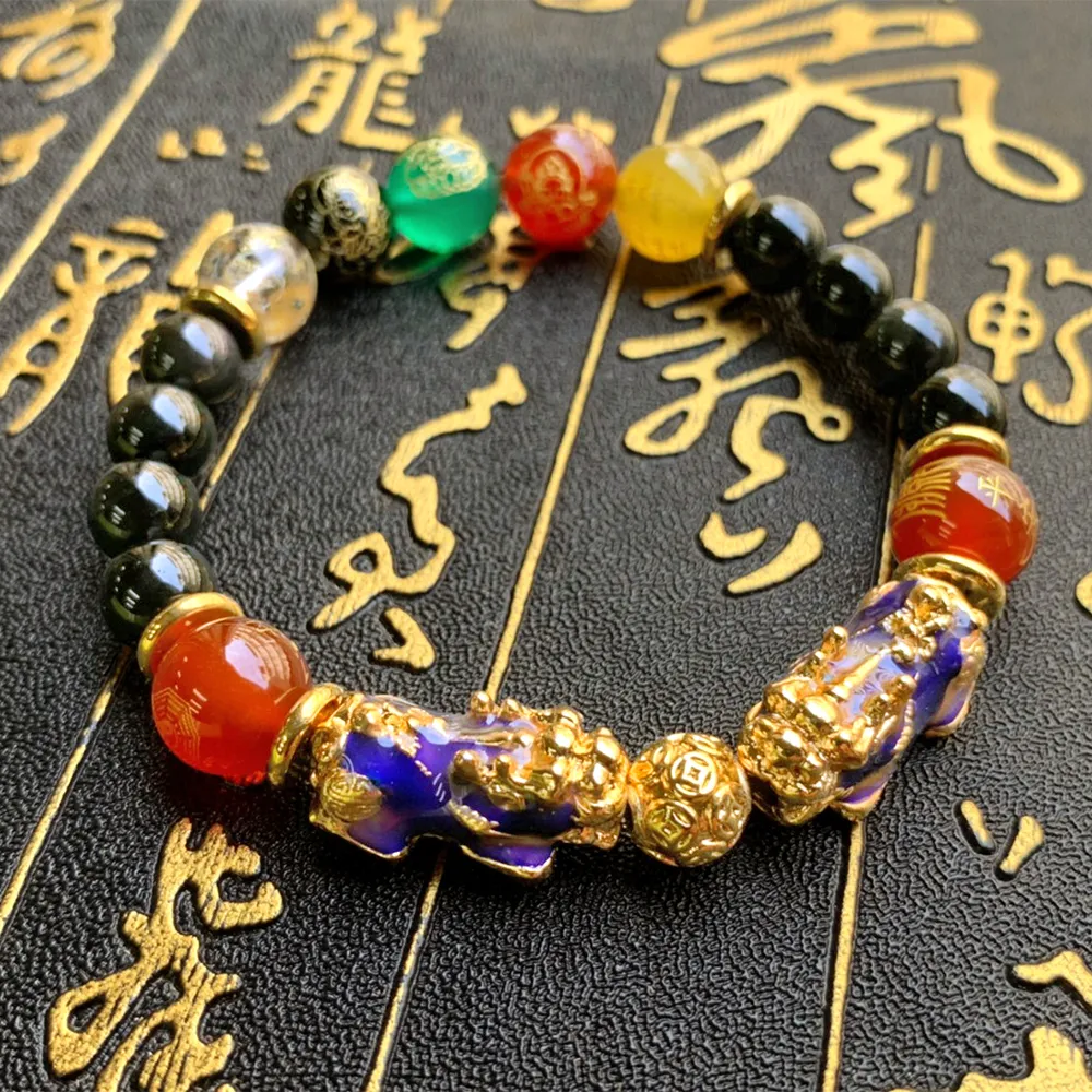 【財神小舖】轉運五姓財神雙搶貔貅手鍊 變色款(開光  高雄進寶財神廟 招財)