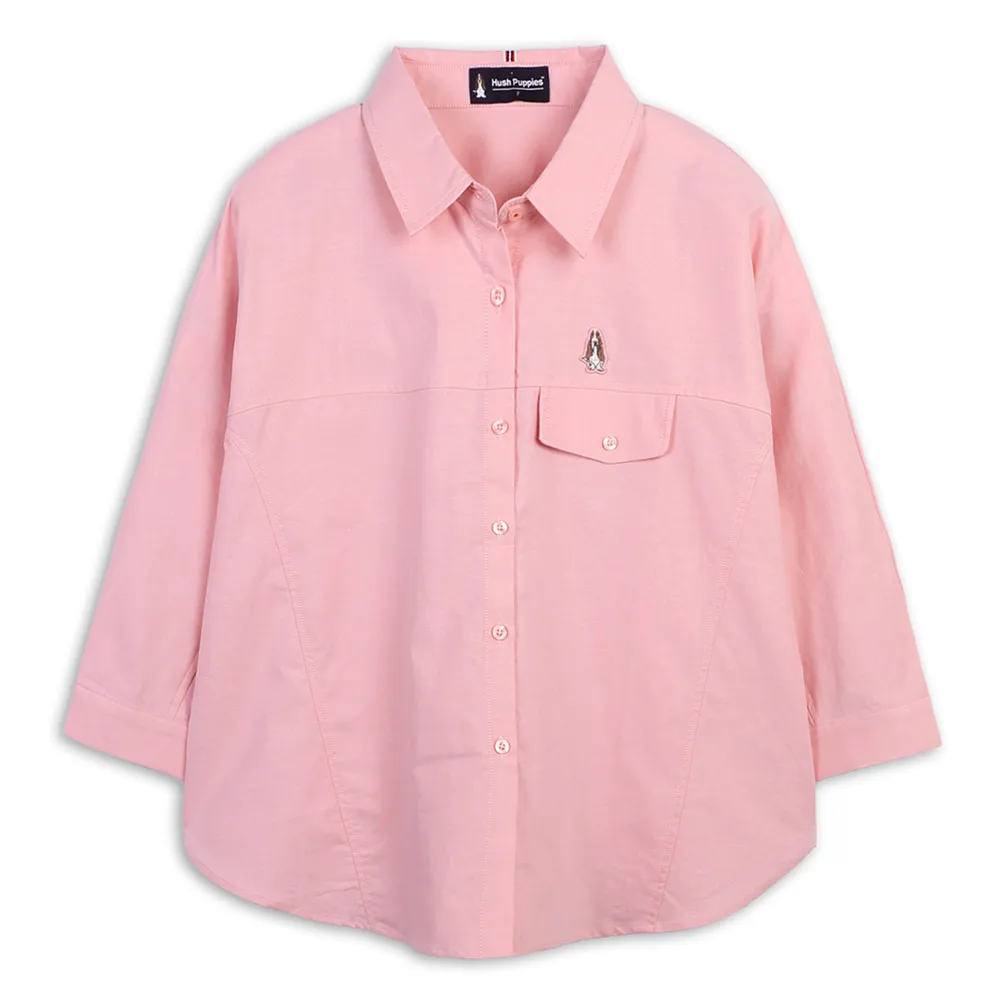 【Hush Puppies】女裝 襯衫 剪接連袖襯衫 (淺粉 / 64212102)