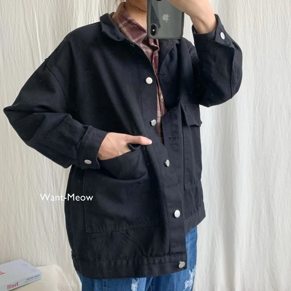 【Want-Meow】100公斤可雙口袋大口袋斜紋布牛仔外套(大碼上衣/大碼/大尺碼/牛仔外套)