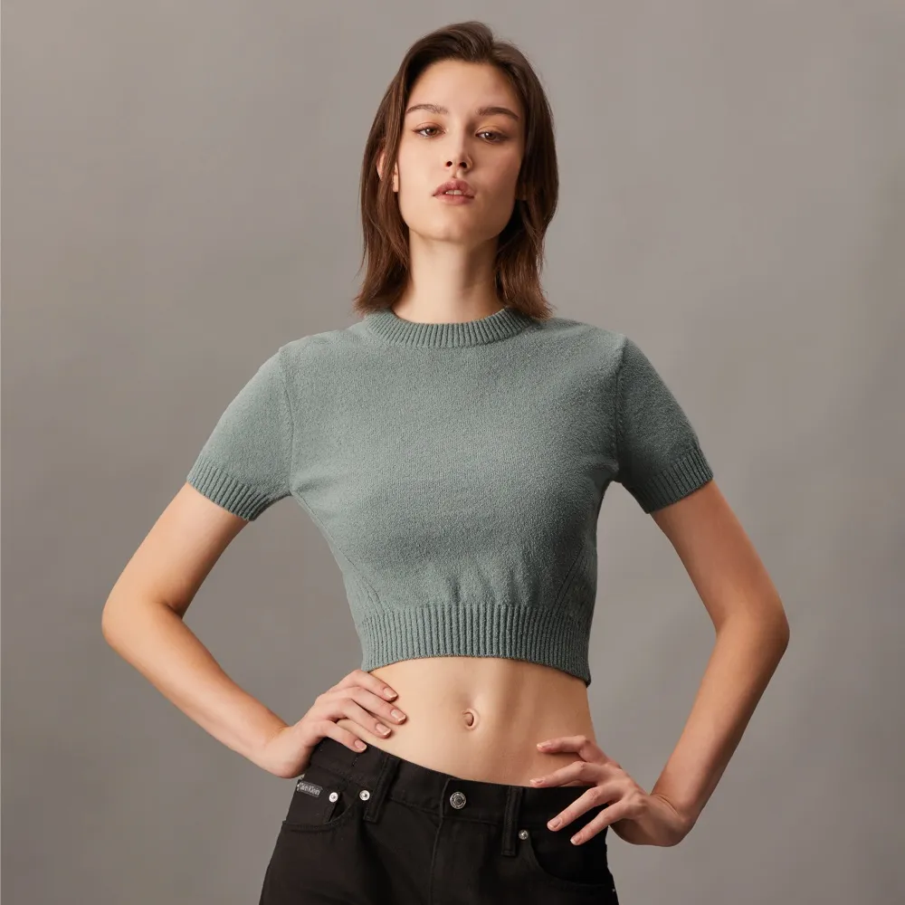 【CALVIN KLEIN】官方旗艦館CK 短版短袖毛衣_灰色