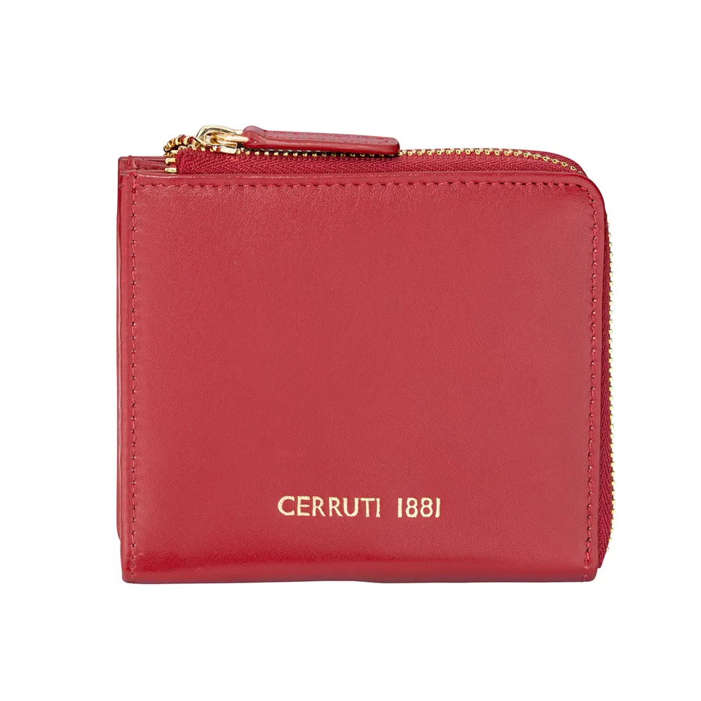 【Cerruti 1881】限量2折 義大利原裝進口 頂級小牛皮女用零錢包 6163M 全新專櫃展示品(紅色 贈禮盒提袋)