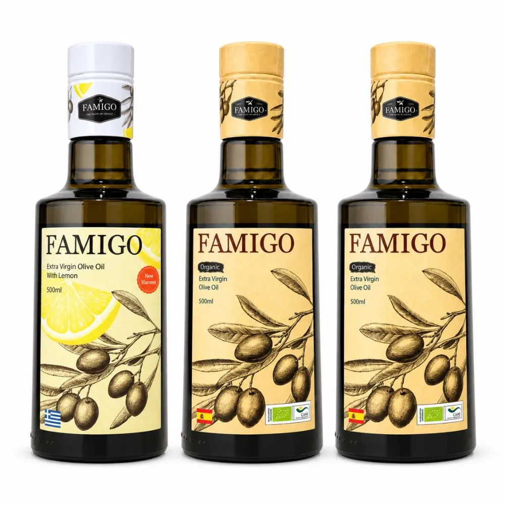 【FAMIGO】法米戈 希臘檸檬共萃x西班牙嚴選 特級初榨橄欖油 500ml×3 (檸檬1+嚴選2) (生飲/涼拌/日常料理)