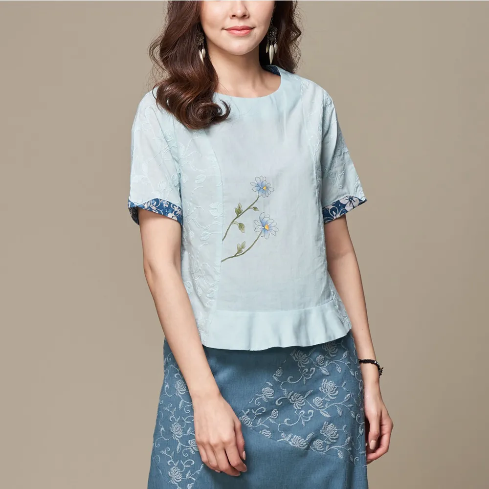 【古典美】03044 手繪刺繡古布袖上衣(茶禪服/中國風/國服/漢服/手染服/棉麻/亞麻/天然纖維)
