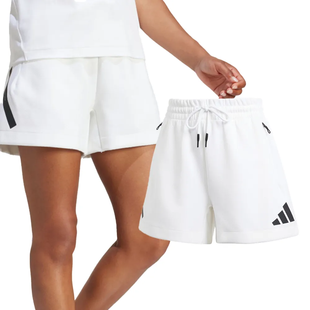 【adidas 愛迪達】WZNE  SHORT 女款 灰色 棉質 寬鬆 高腰 綁帶 短褲 JJ4677
