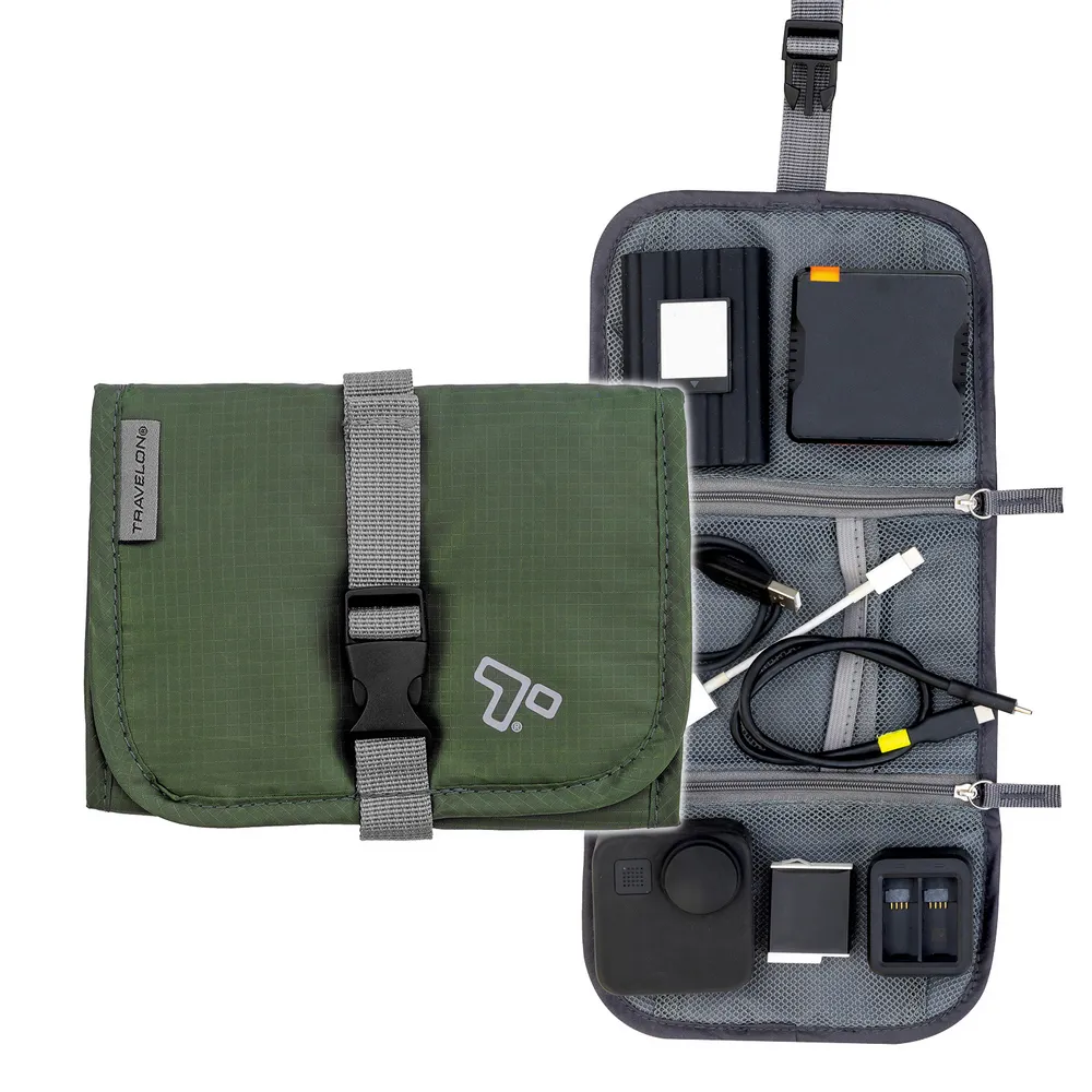 【Travelon】美國 扣式3C線材收納包 軍綠 / 充電器 線材 行動電源 首飾收納袋  旅行小包 年末送禮