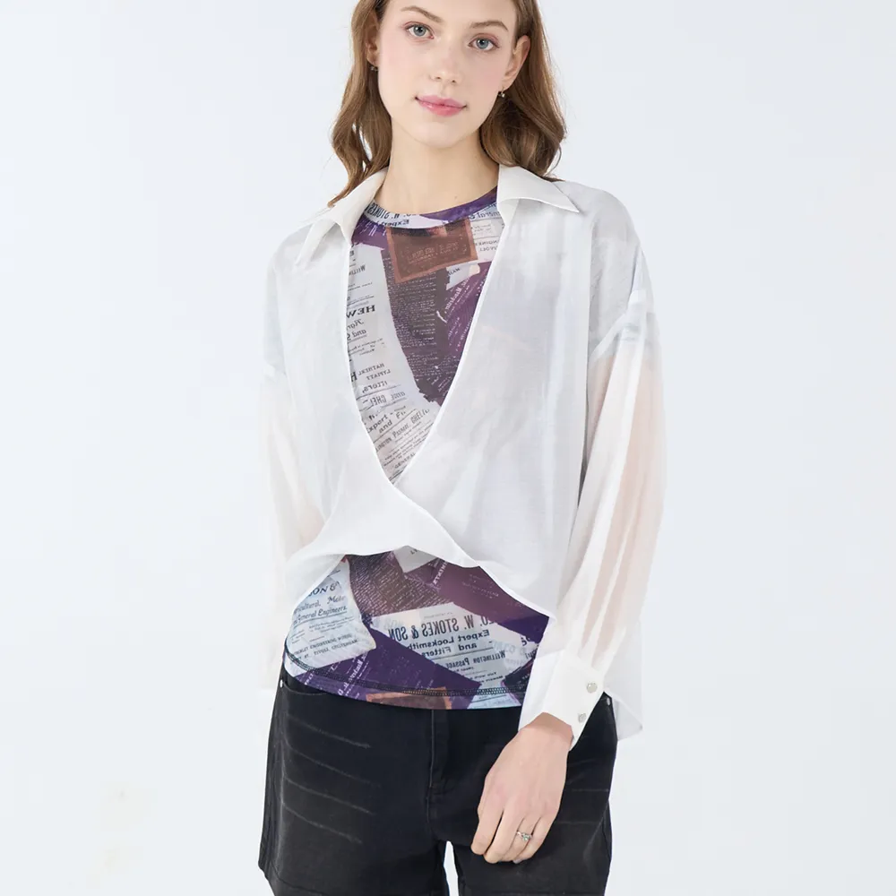 【Qiruo 奇若名品】春夏專櫃白色透明罩衫7069A 長袖上衣 