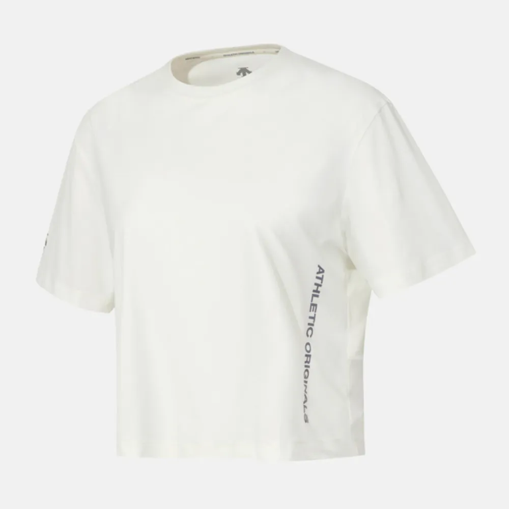 【DESCENTE】短袖上衣 女 短版 WOMENS RUNNING COOL CROP T-SHIRT 米白 SQ322RTS75-IVRY