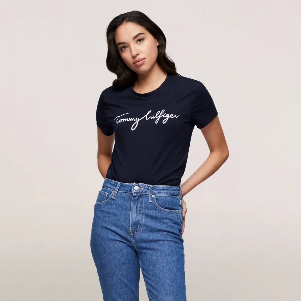 【TOMMY HILFIGER】官方旗艦館 標誌印花修身 T 恤_藍色