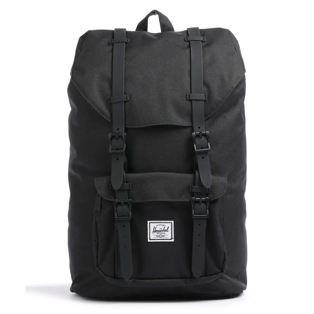【Herschel】雙11 Little America 中型 黑色 全黑 筆電夾層 大容量 帆布 防潑水 磁扣 橡膠帶 背