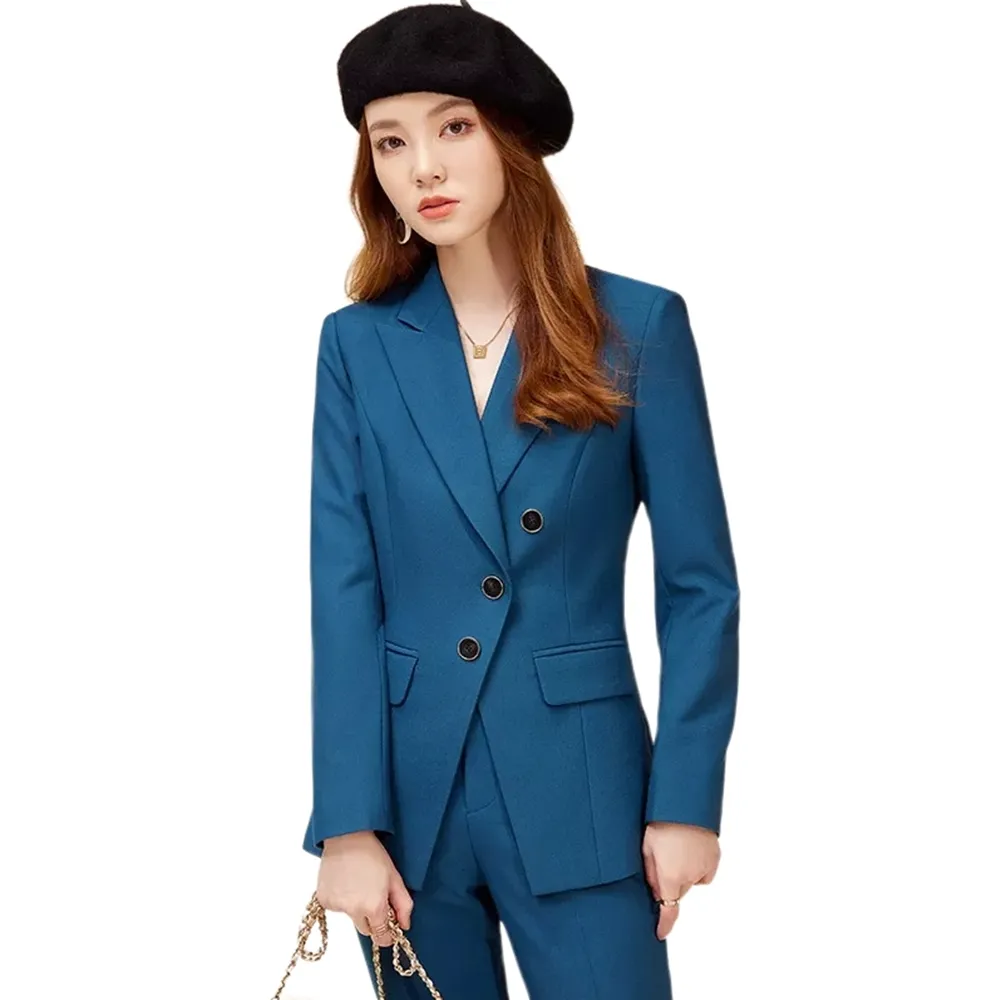 【米蘭精品】現貨+預購 西裝套裝兩件套(不對稱外套純色長褲女職業西裝3色74ct42)