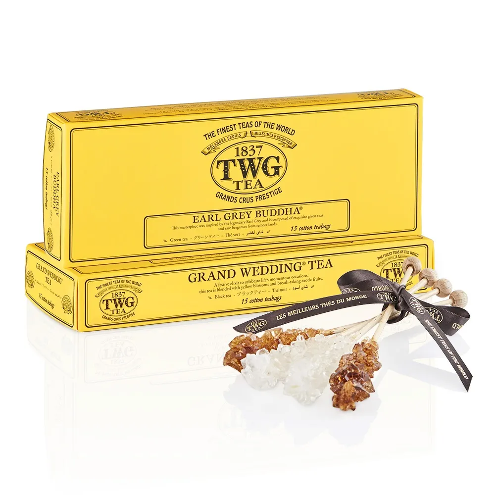 【TWG Tea】純棉茶包2入禮物組(紅茶+綠茶/口味任選+茶糖棒)