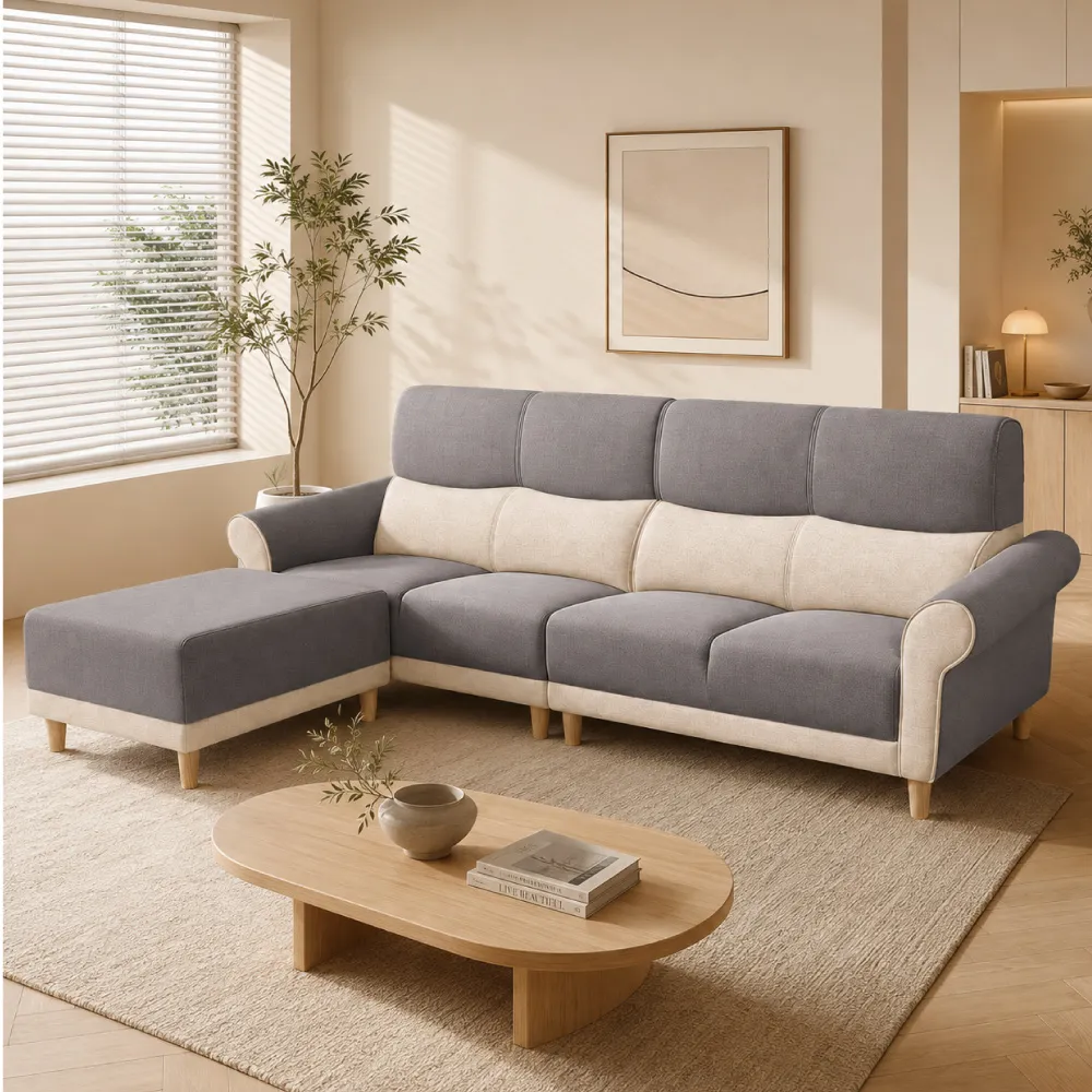 【IHouse】吉祥 L型撞色貓抓皮高背沙發260cm/貴妃沙發/沙發床/4人+腳椅