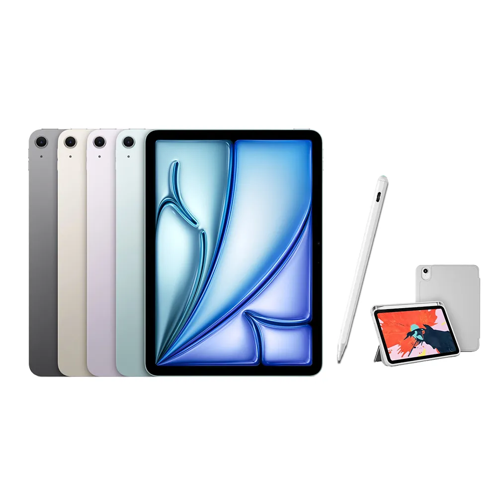 【Apple】2025 iPad Air M3晶片/13吋/WiFi/512G 平板電腦(A04 Plus觸控筆+三折筆槽殼+鋼化保貼組)