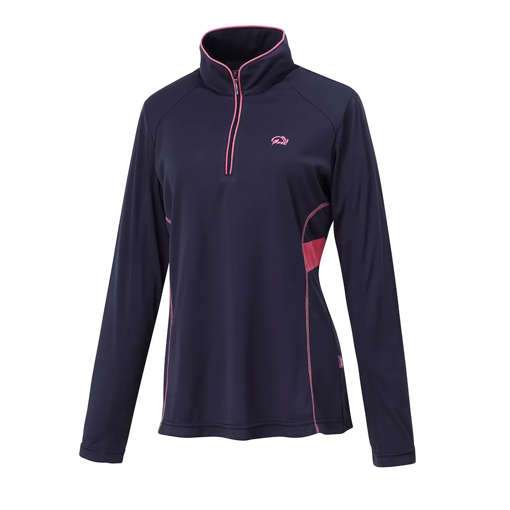 【Fit 維特】女-吸排立領長袖上衣-深藍 JS2102-58(透氣合身/長袖上衣/運動/休閒/戶外登山)