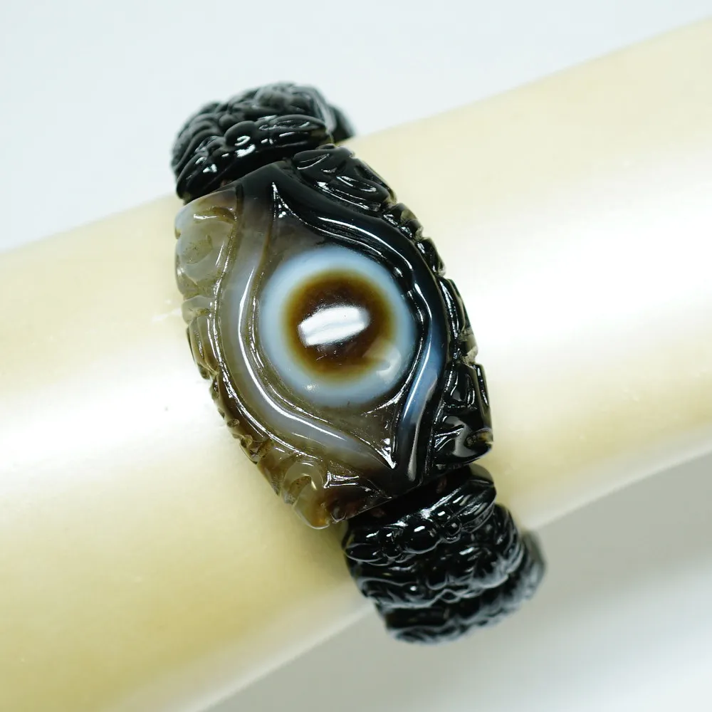 【藏珠家】精品財咒藥師佛天眼+雙龍+黃財神天珠手鍊 大手排