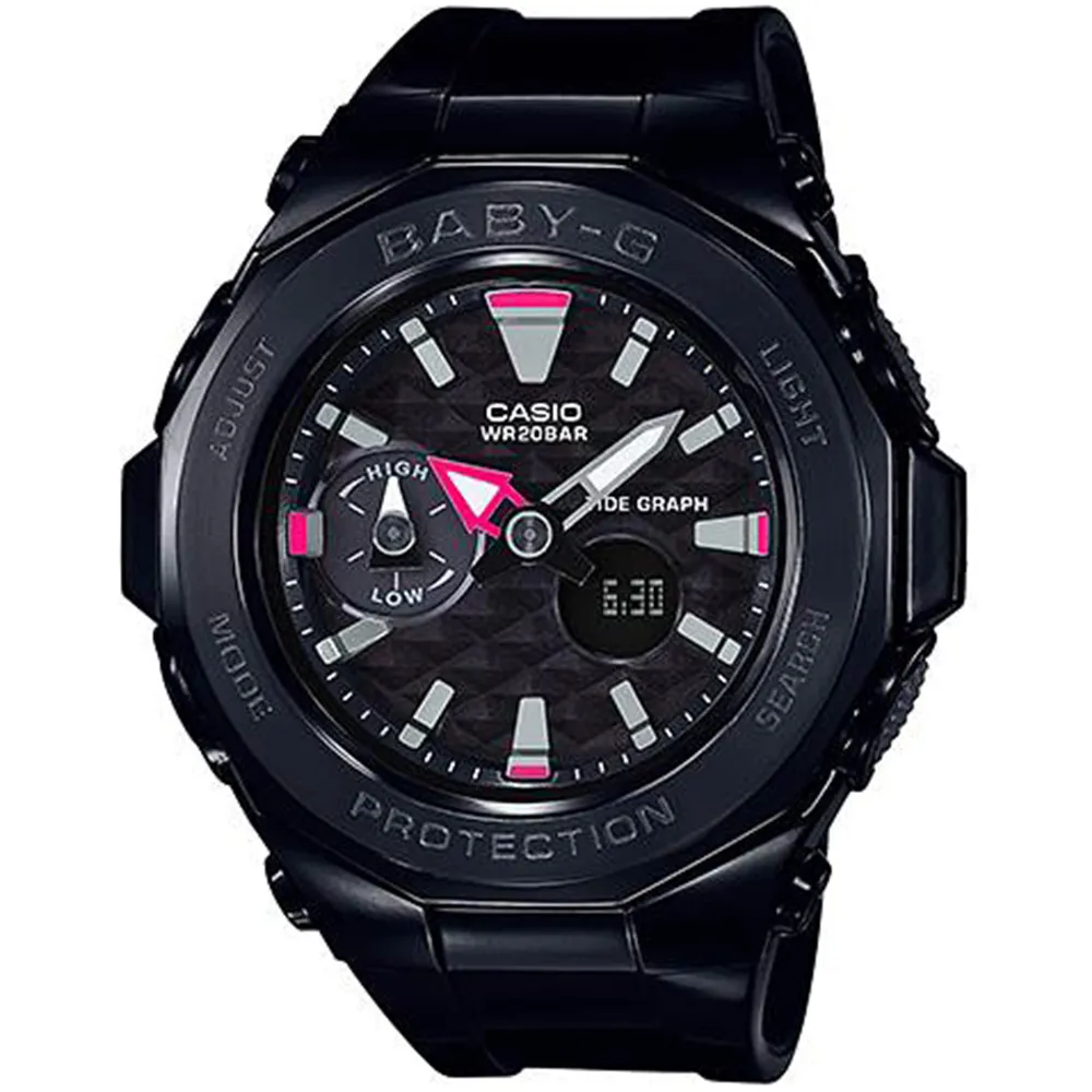 【CASIO 卡西歐】Baby-G 海灘時尚格紋雙顯手錶/黑 雙11 送禮(BGA-225G-1A)
