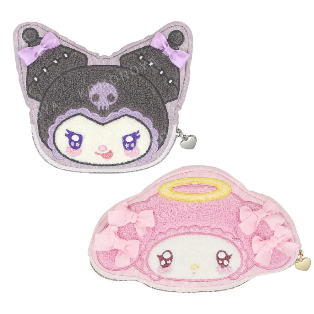 【小禮堂】雙11 Sanrio 三麗鷗 x 粧美堂 造型刺繡扁平化妝包 緞帶 天使與惡魔 美樂蒂 酷洛米(平 