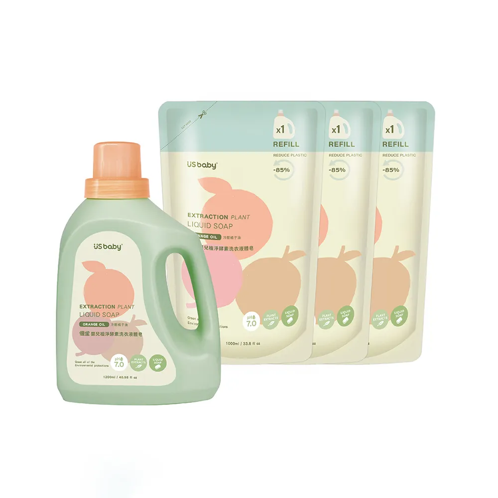 【US BABY 優生】嬰兒植淨酵素洗衣液體皂 1200ml+1000ml (1瓶3補組)
