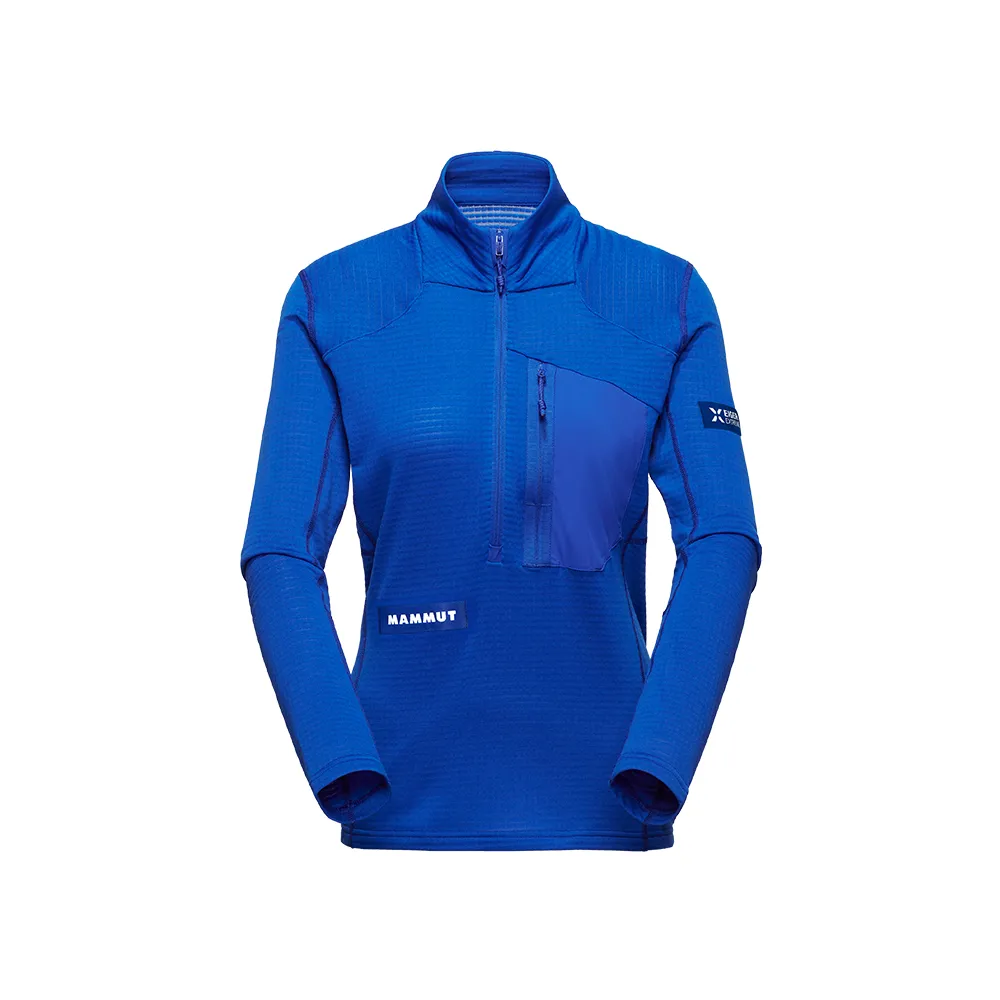 【Mammut 長毛象】Eiger Nordwand Advanced FL 極限艾格立領保暖半拉排汗衣 艾格藍 女款 #1016-01780