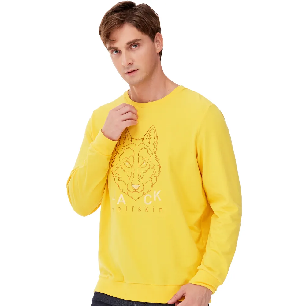【Jack wolfskin 飛狼】男 長袖保暖排汗衣 帥氣刺繡狼頭T恤 大學T(黃)