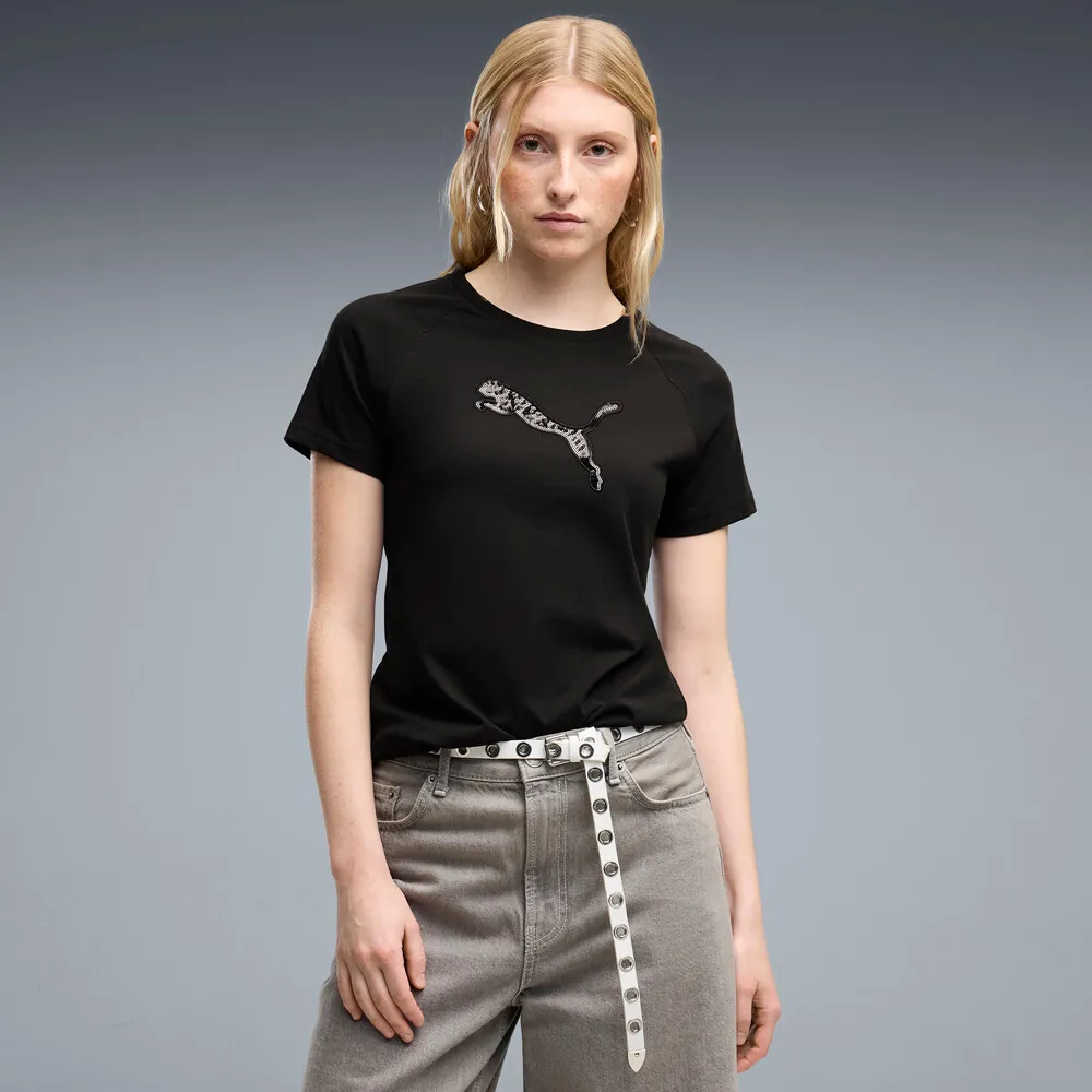 【PUMA】短袖上衣 女 亞規 SEQUINS 黑 69618701