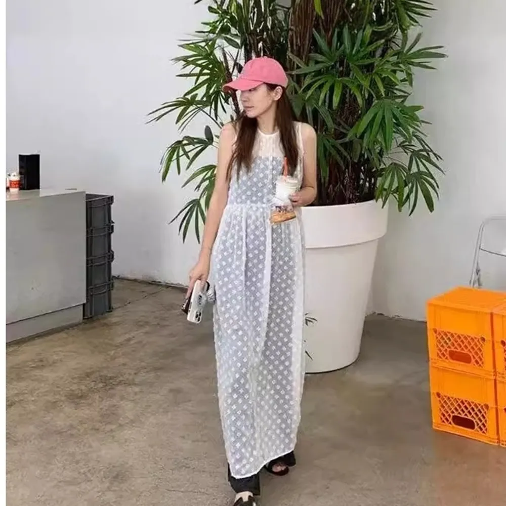 【巴黎精品】現貨+預購 連身裙無袖洋裝(圓領蕾絲背心罩衫女裙子a1go19)