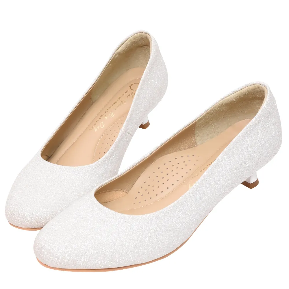 【Ann’S】高個子女孩&跟鞋初學者-素面電鍍低跟圓頭婚鞋4cm(銀)