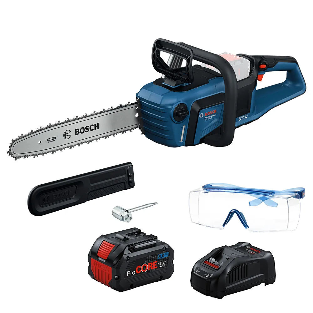【BOSCH 博世】18V雙渦輪無刷鋰電鏈鋸機《8.0Ah電池+8A快充組》GKE 18V-40(再送3M安全護目鏡)