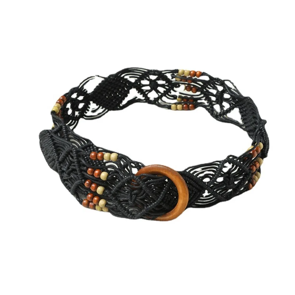 【巴黎精品】現貨出清 女皮帶美式腰帶波希米亞風腰飾(復古編織木圓扣寬腰封女配件4色a1by14)