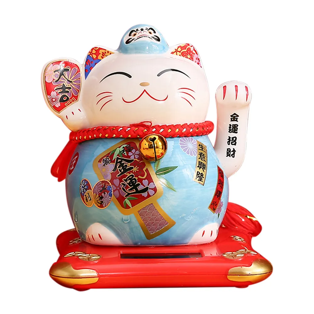 【OMG】太陽能搖手招財貓 桌面風水擺件 辦公家居開運吉祥物 (開業送禮 居家擺設 交換禮物)