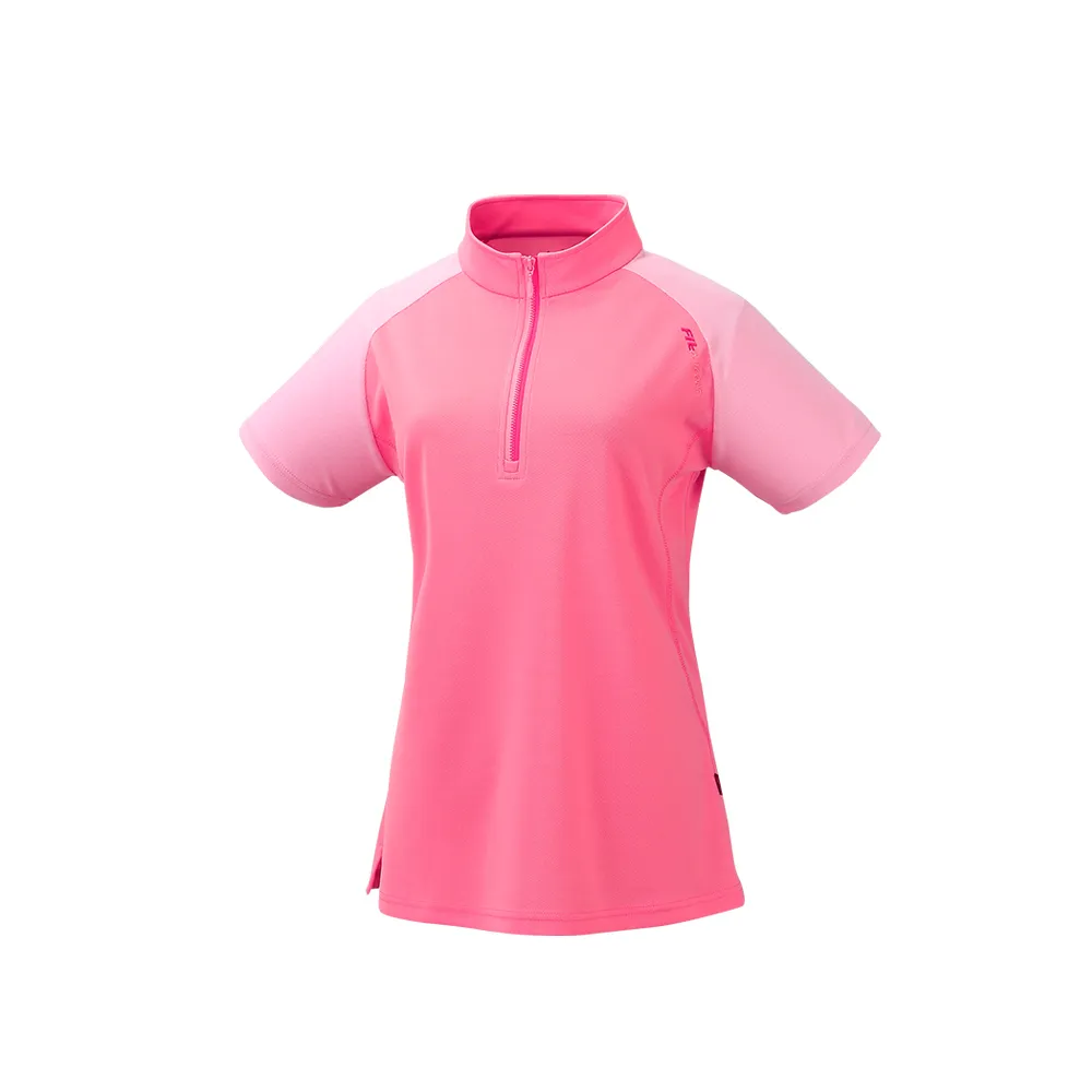 【Fit 維特】Coolmax立領短袖上衣-珊瑚紅-ZS2106-13(T恤/女裝/上衣/休閒上衣)